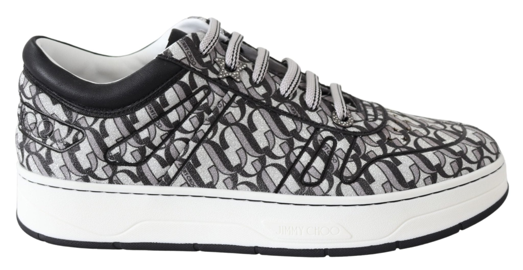 Jimmy Choo Silver Black Glitter Hawaii Sneakers - Fizigo