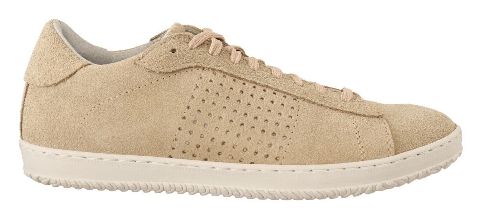 La Scarpa Italiana Beige Suede Perforated Lace Up Sneakers Shoes - Fizigo