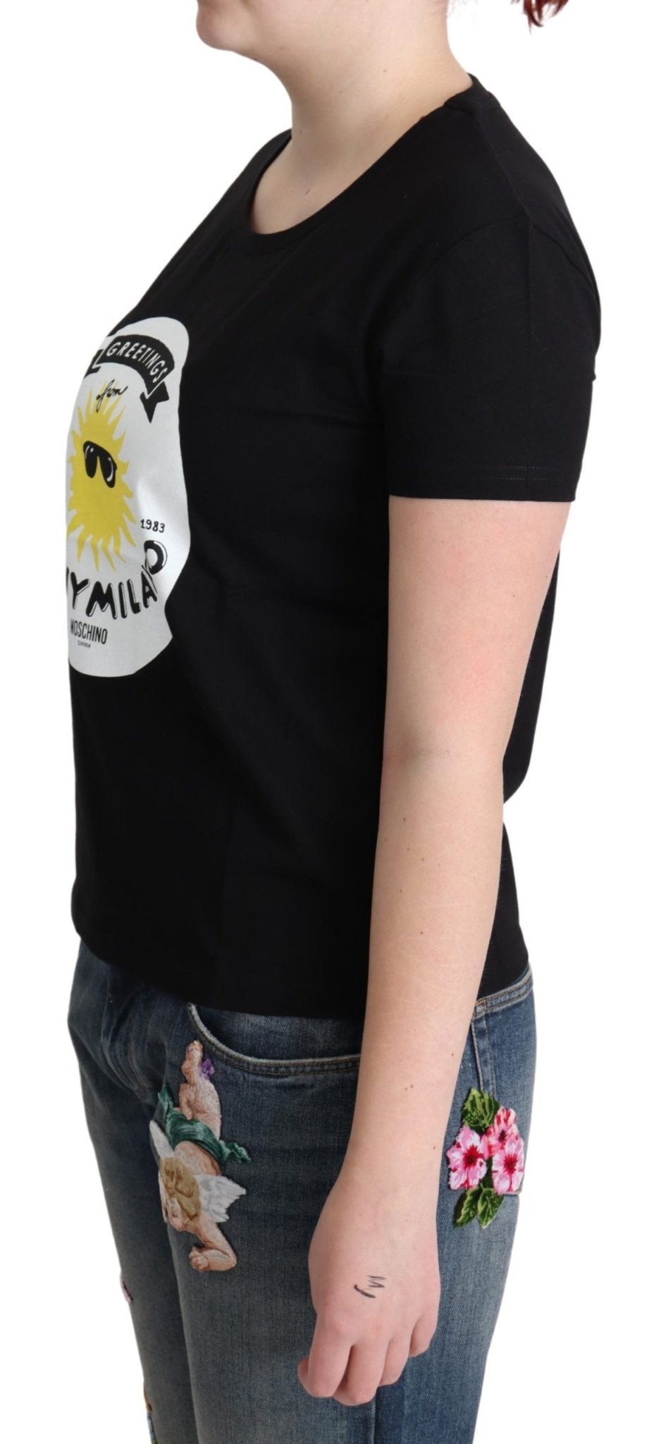 Moschino Black Cotton Sunny Milano Print T-shirt - Fizigo