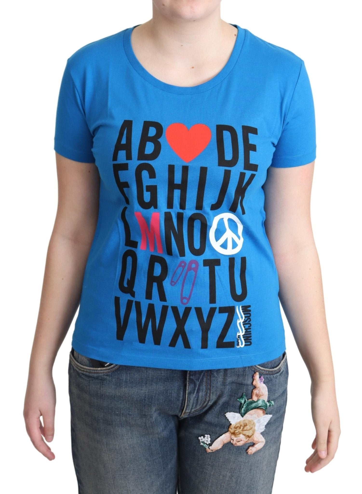 Moschino Blue Cotton Alphabet Letter Print Tops - Fizigo