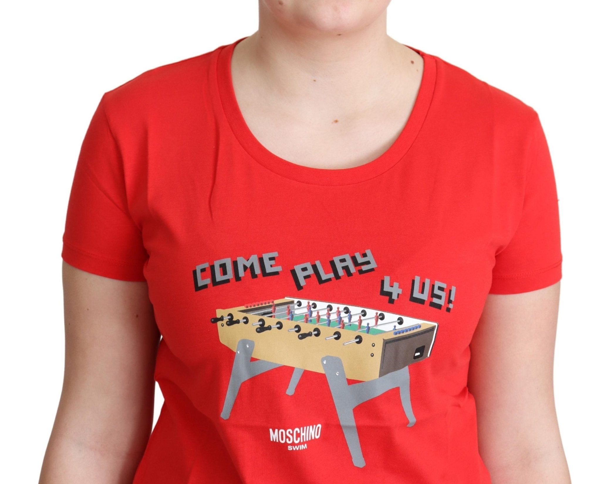 Moschino Red Cotton Come Play 4 Us Print Tops Blouse T-shirt - Fizigo