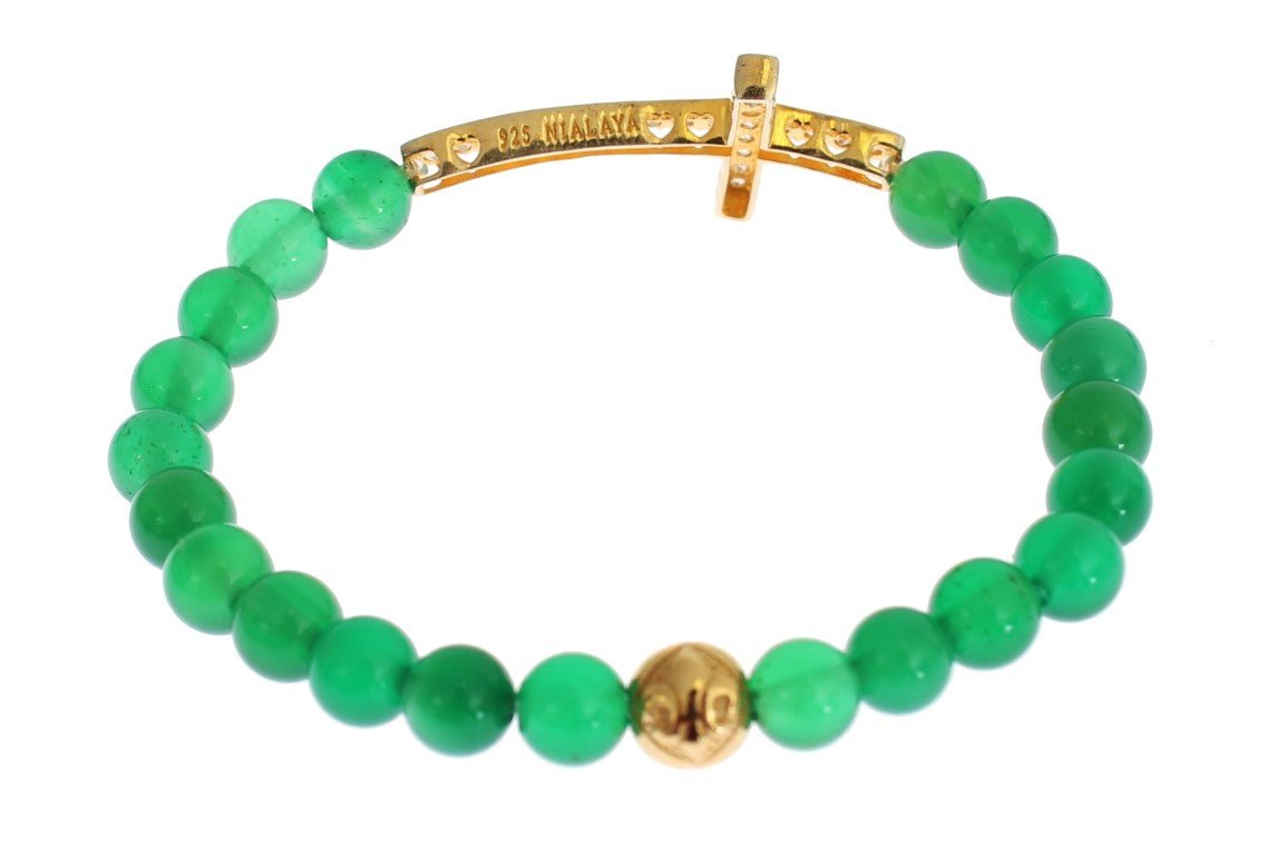 Nialaya Jade Stone Gold CZ Cross 925 Silver Bracelet - Fizigo