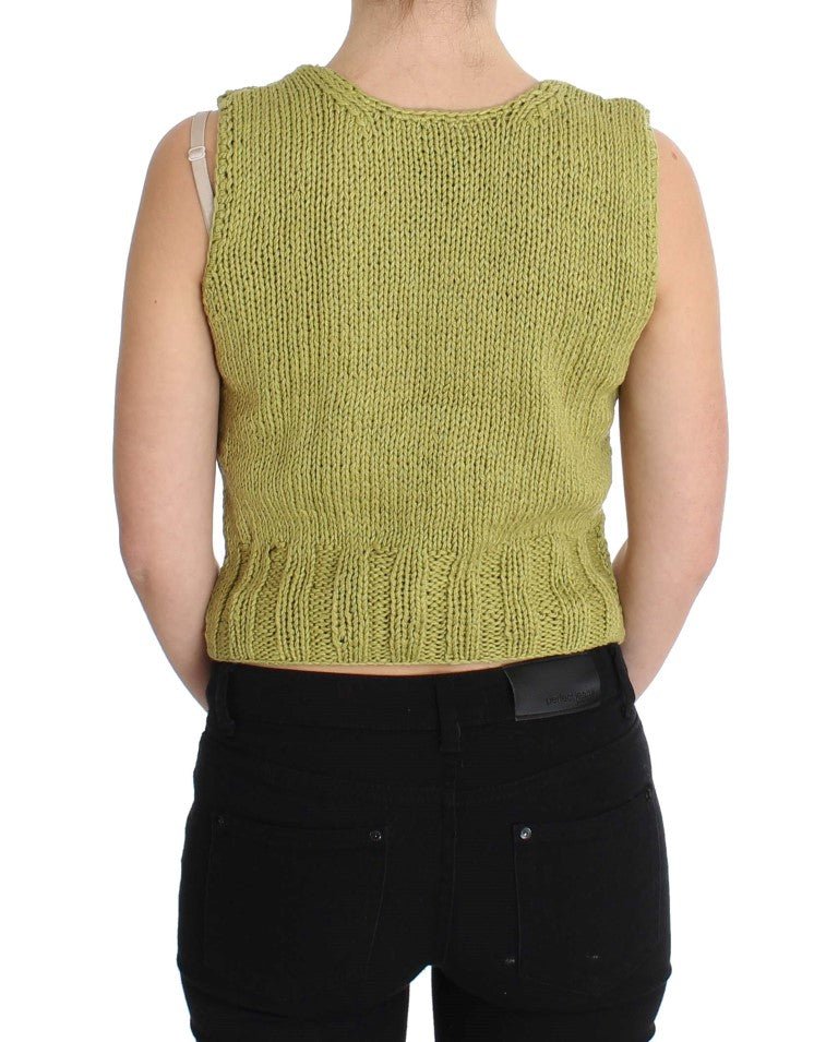 PINK MEMORIES Green Cotton Blend Knitted Sleeveless Sweater - Fizigo