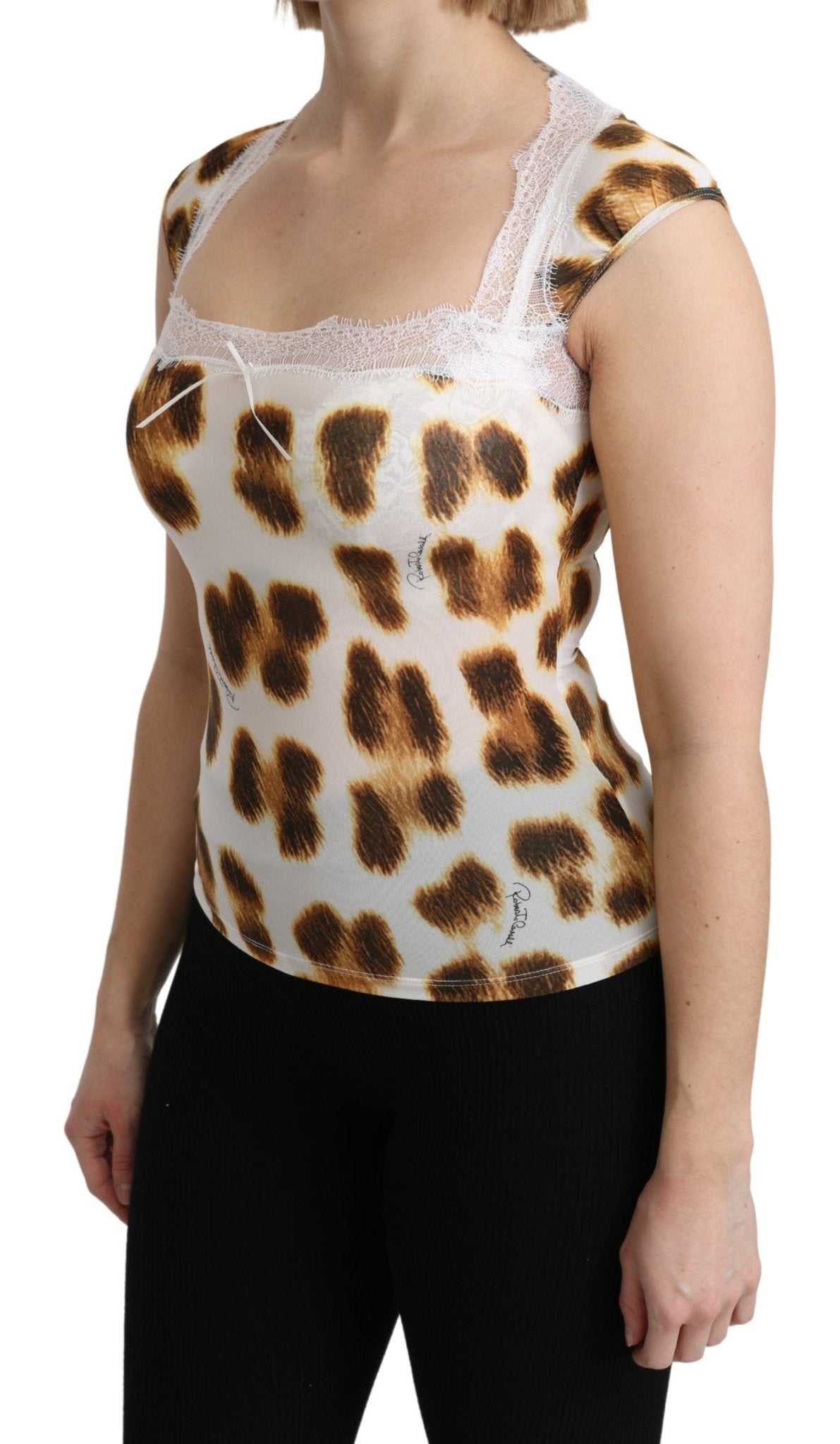 Roberto Cavalli White Brown Camisole Underwear Blouse - Fizigo