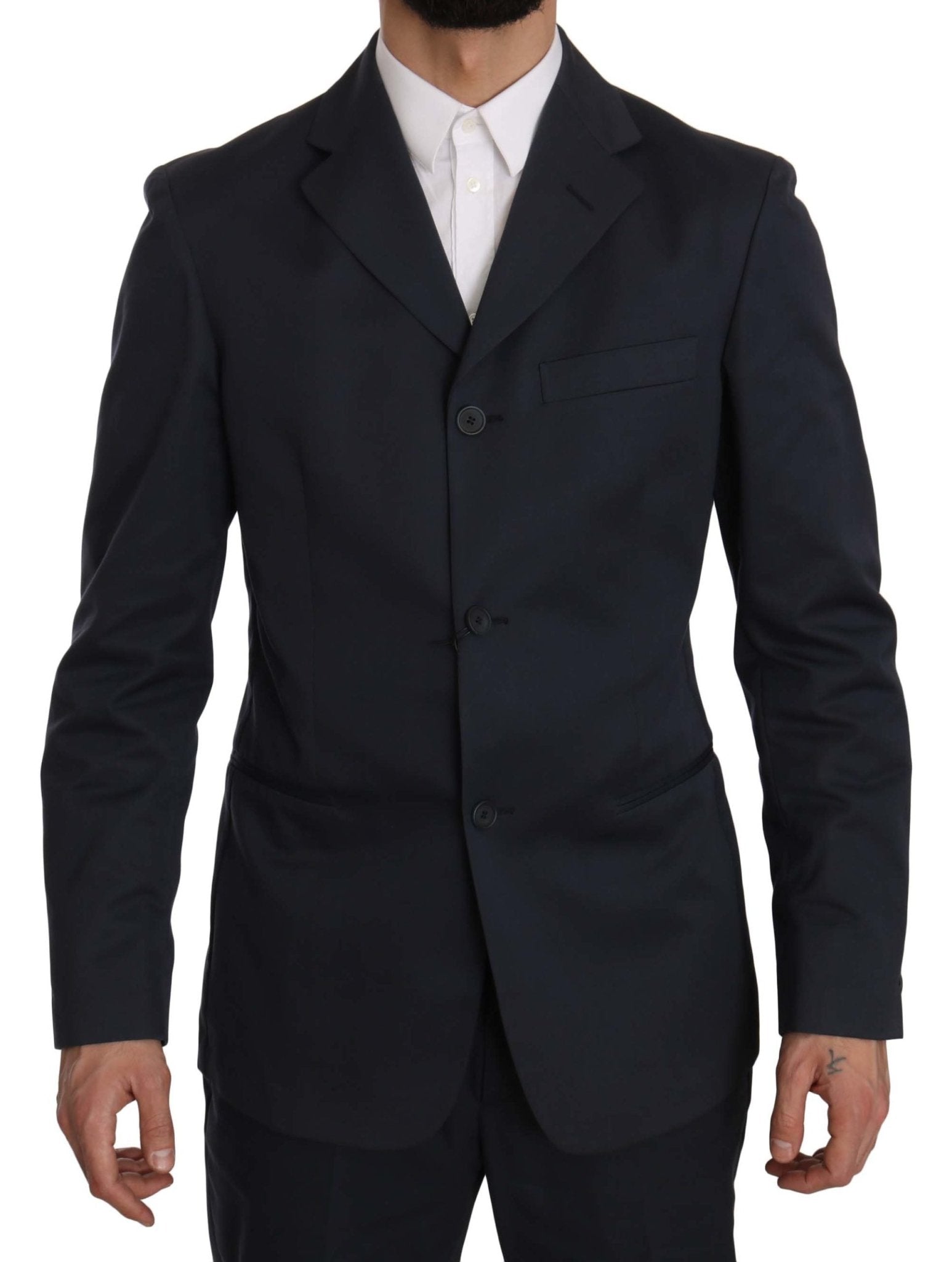 Romeo Gigli Two Piece 3 Button Cotton Blue Solid Suit - Fizigo