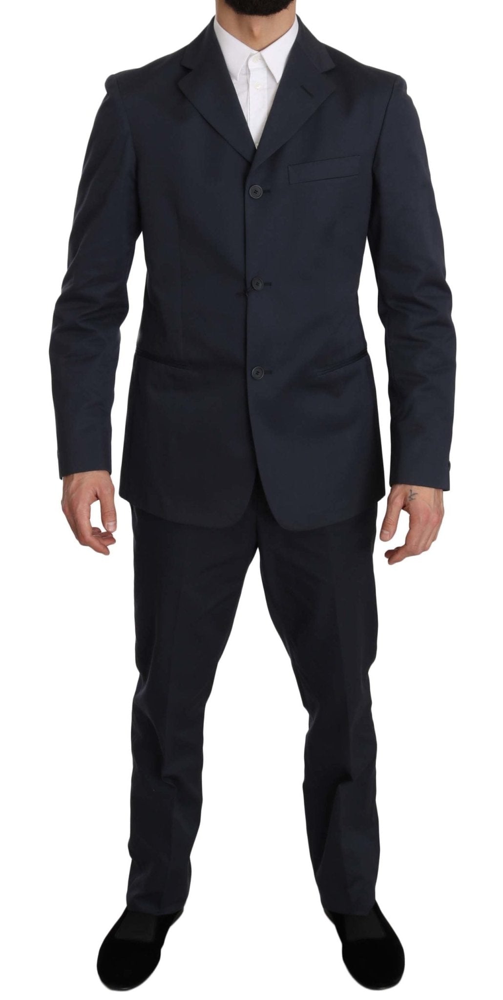 Romeo Gigli Two Piece 3 Button Cotton Blue Solid Suit - Fizigo