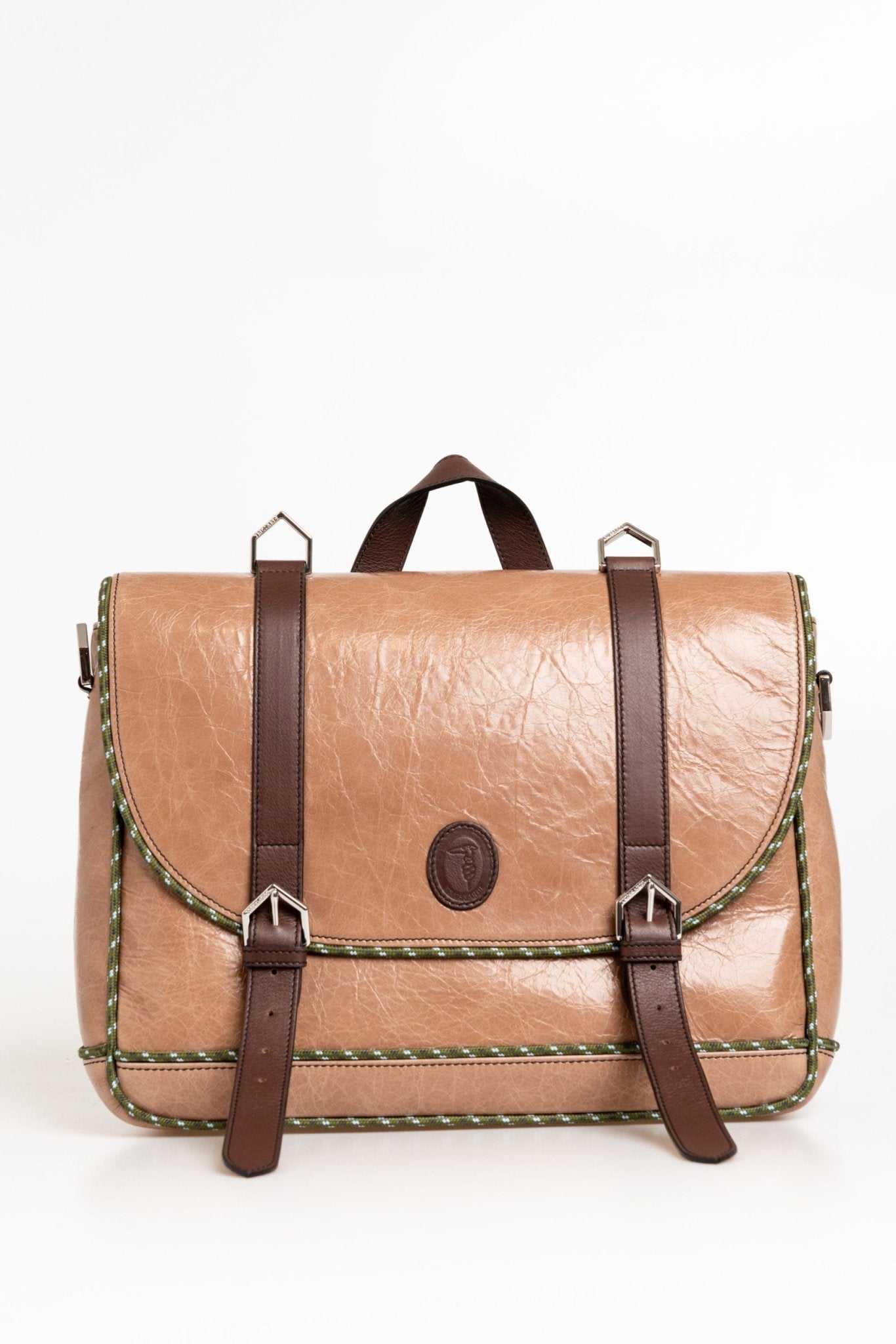 Trussardi Beige Leather Briefcase - Fizigo