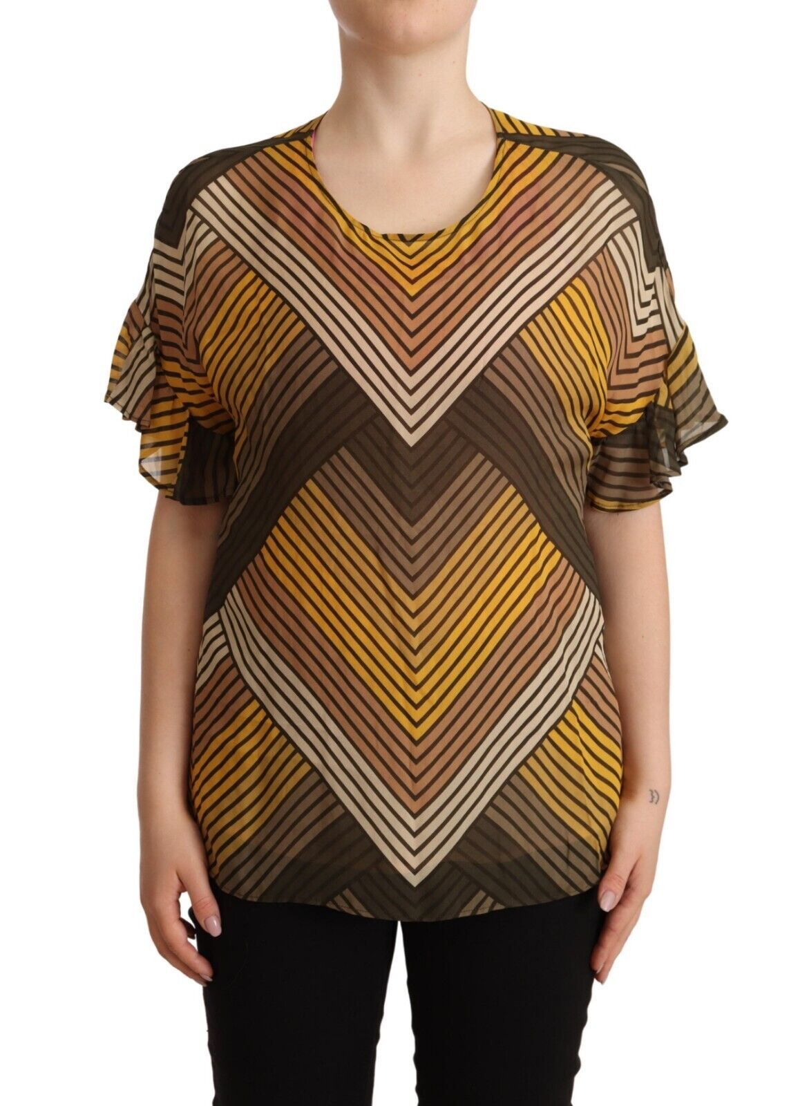 Twinset Multicolor Stripes Short Sleeves Round Neck Top Blouse - Fizigo