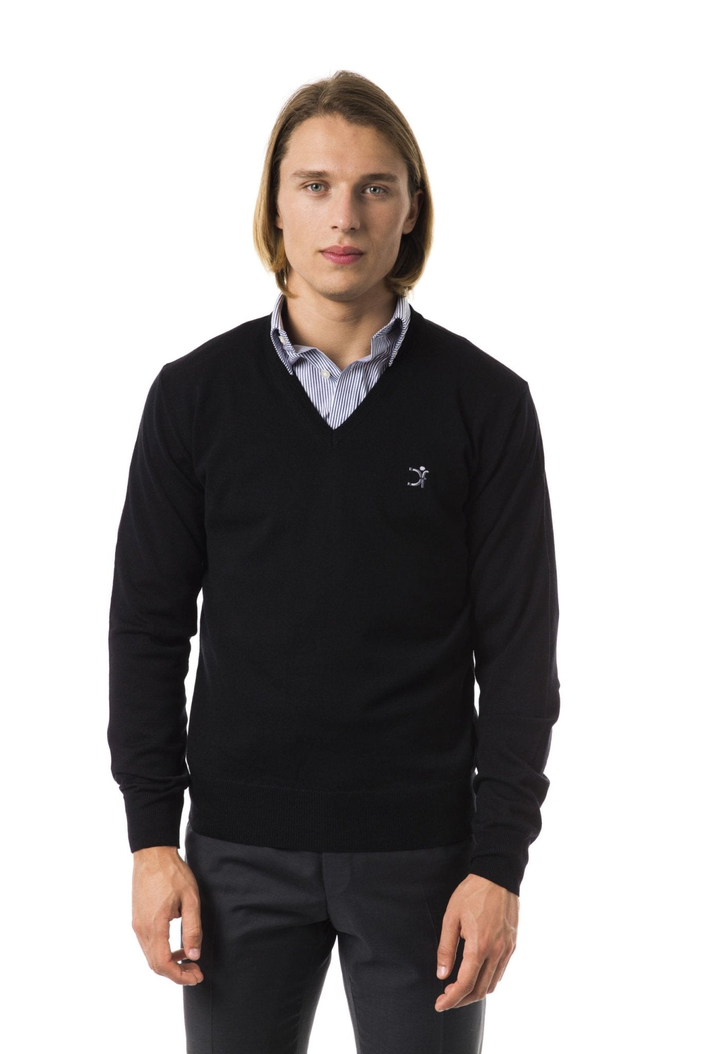 Uominitaliani Black Merino Wool Sweater - Fizigo