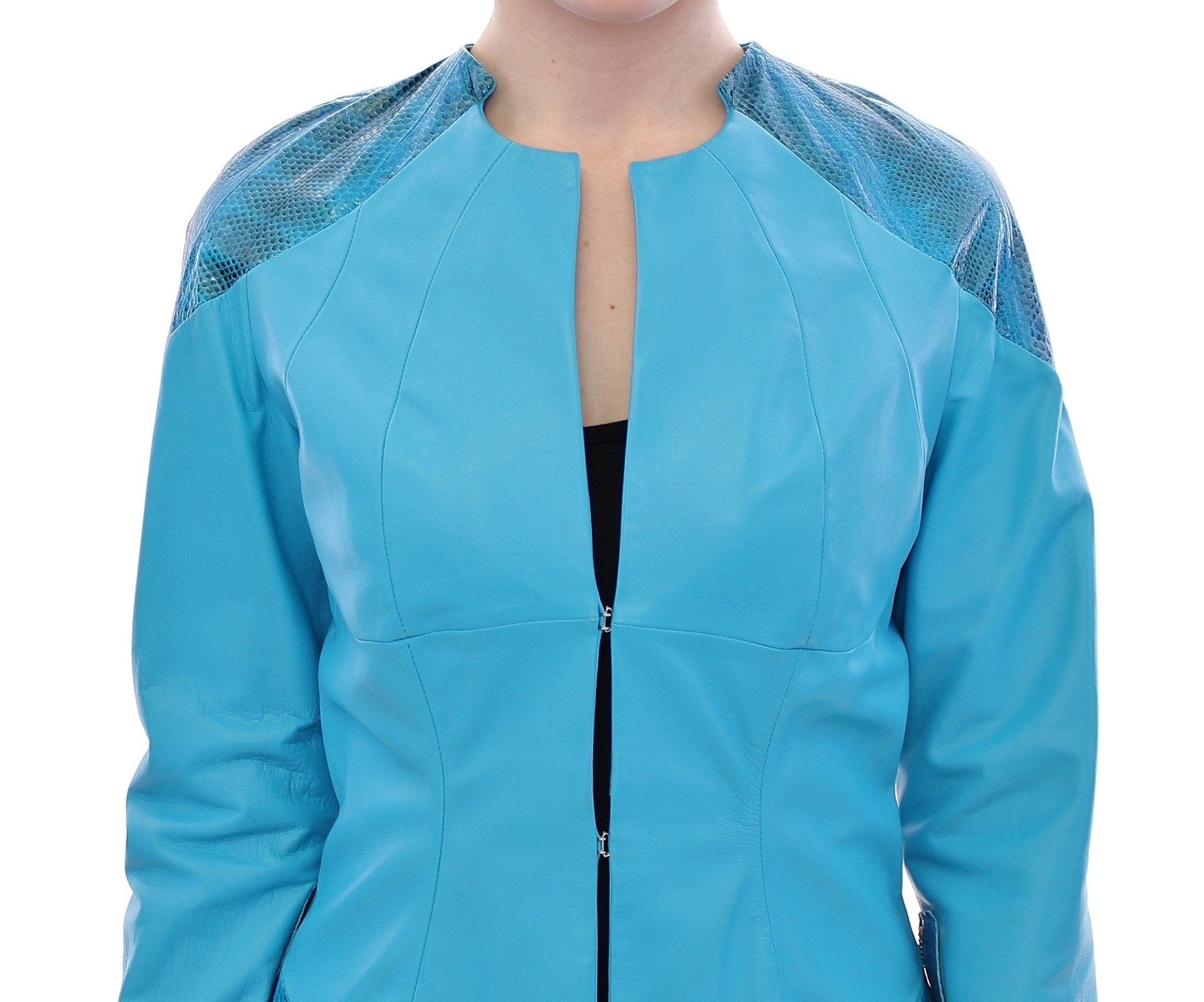 Vladimiro Gioia Blue Leather Snake Print Jacket - Fizigo