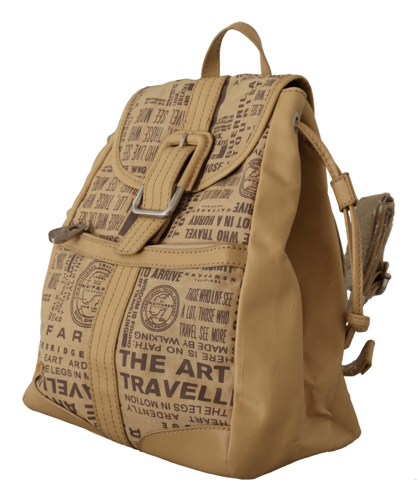 WAYFARER Beige Printed Logo Travel Backpack Bag - Fizigo