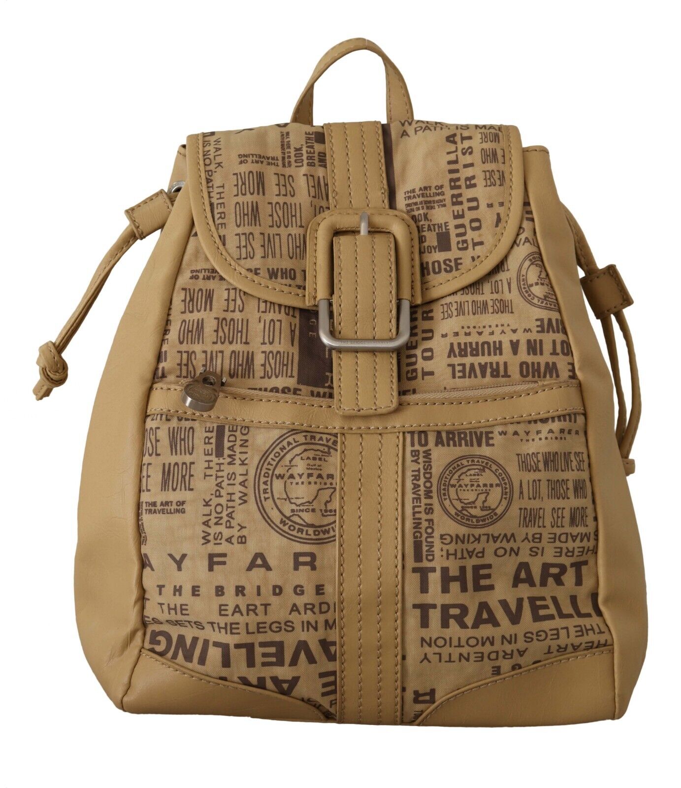 WAYFARER Beige Printed Logo Travel Backpack Bag - Fizigo