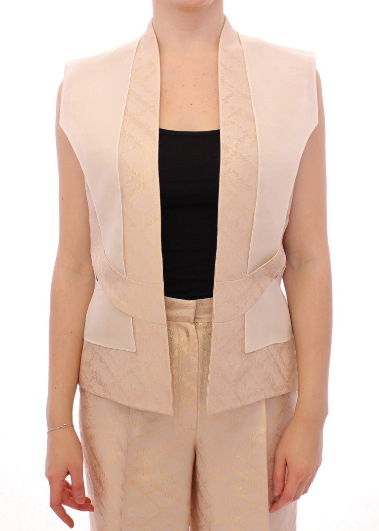 Zeyneptosum Beige brocade sleeveless jacket vest - Fizigo